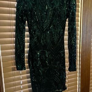 Windsor Green Mock Neck Long Sleeve Bodycon Dress